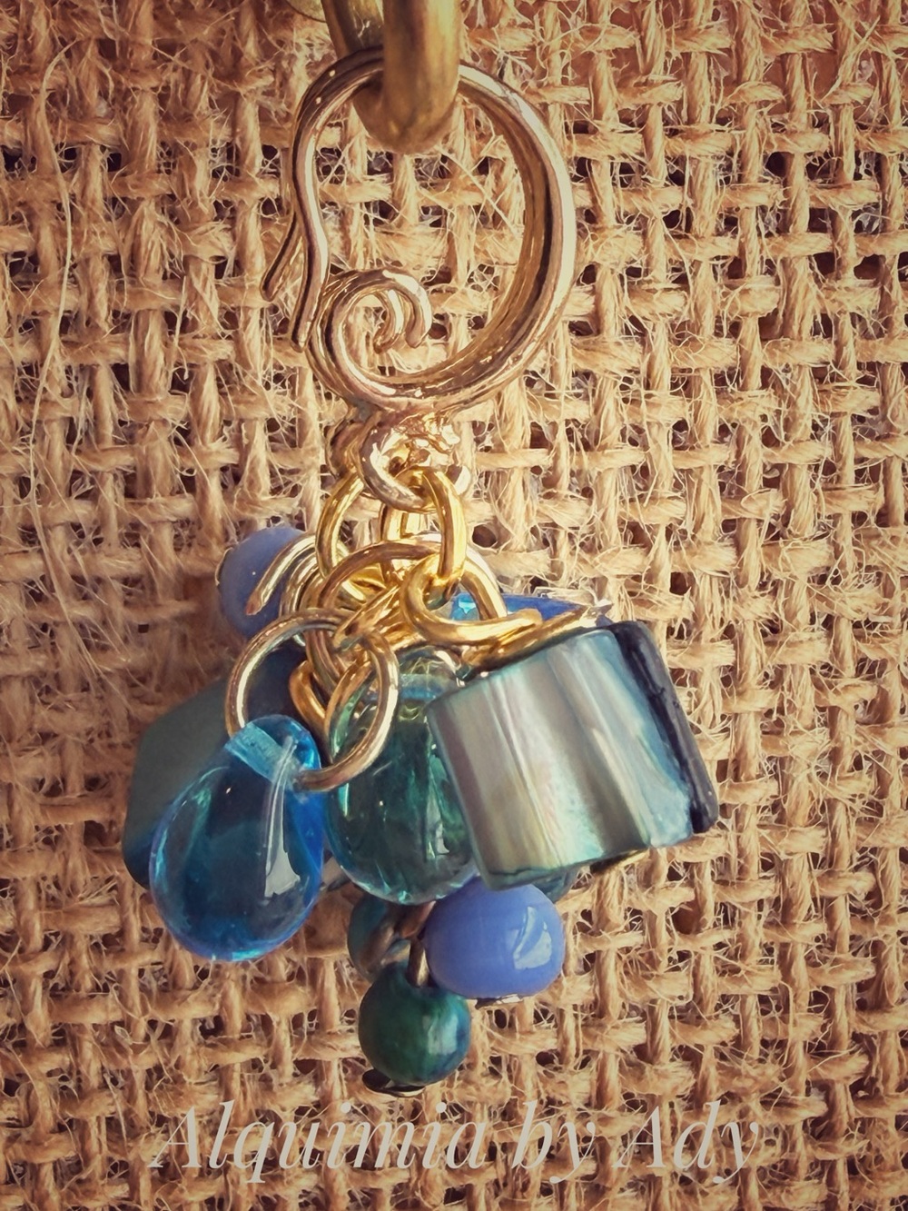 Alquimia Blue and Teal Cluster Drop Earrings with Gold Accents
